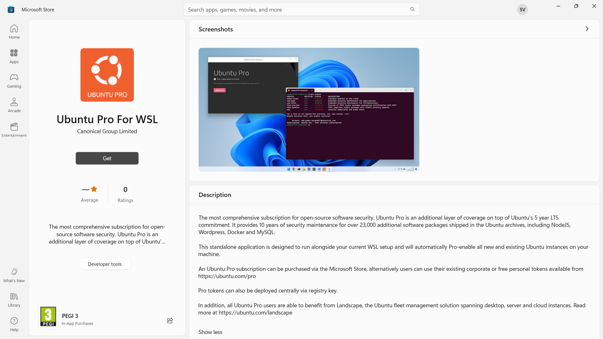 Install Ubuntu Pro for WSL from the Store