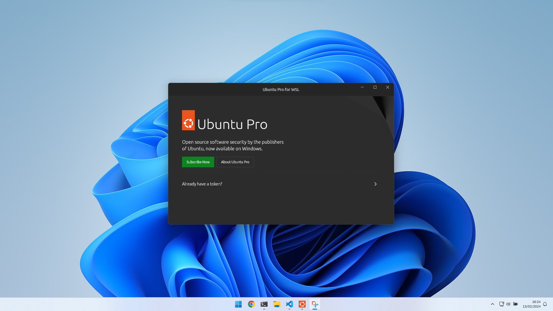 Image of the Ubuntu Pro for WSL GUI.