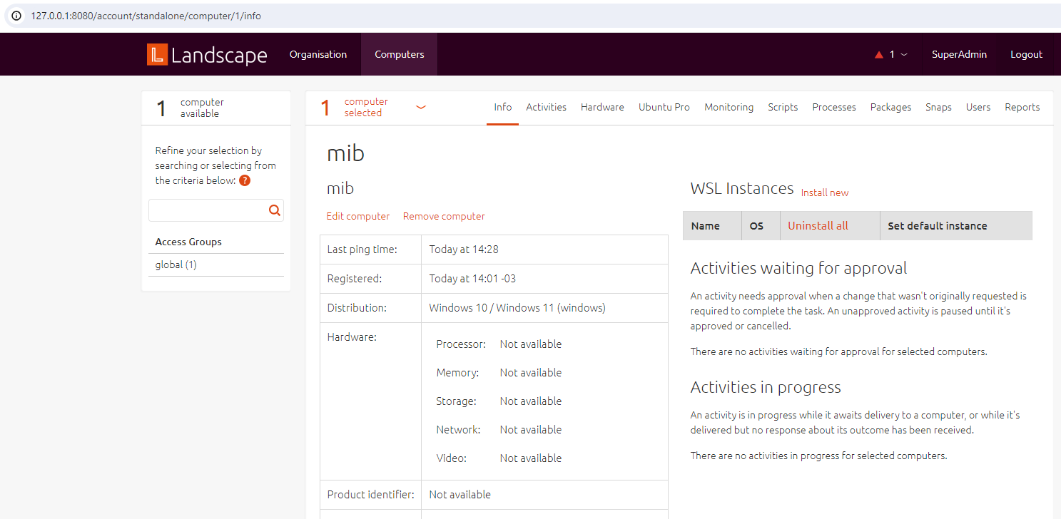 Host and WSL instances in Landscape