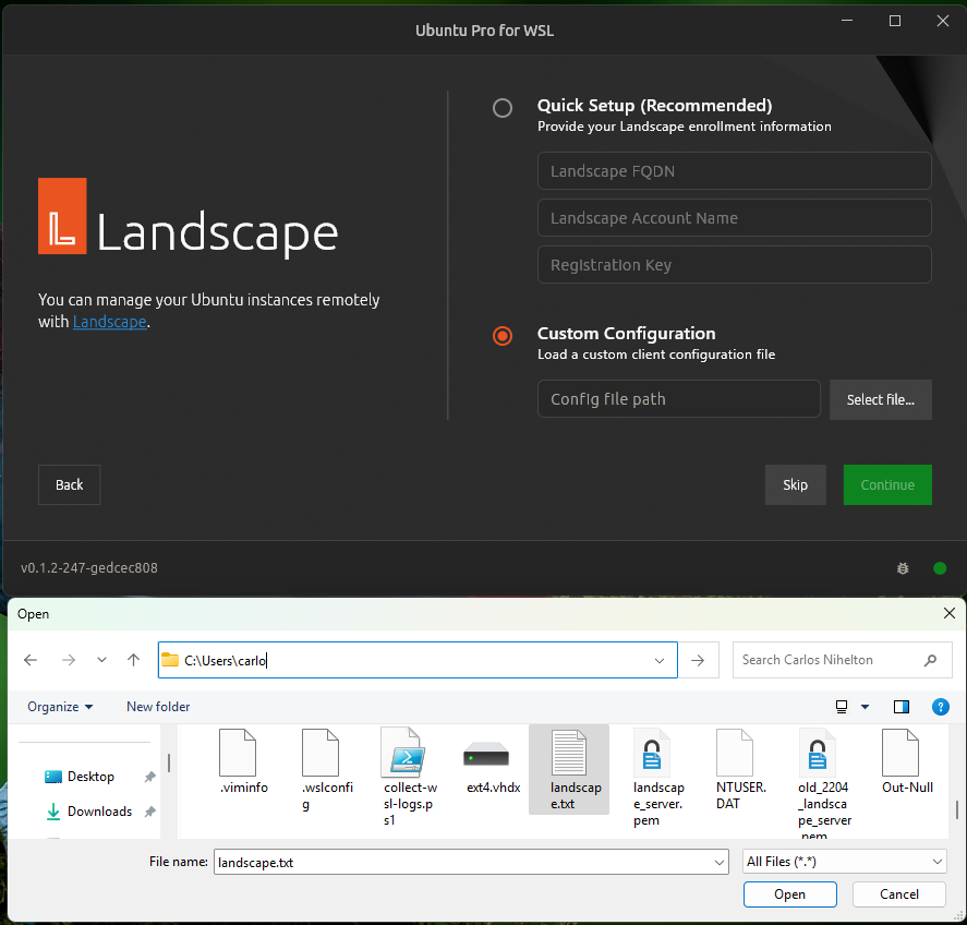 Loading Landscape custom config