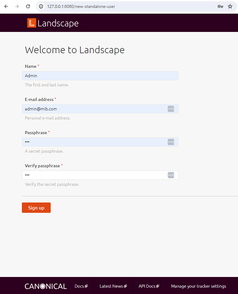 New Landscape admin account creation