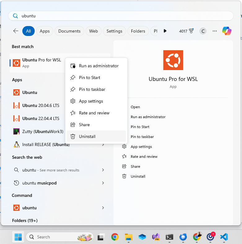 Uninstall Ubuntu Pro for WSL