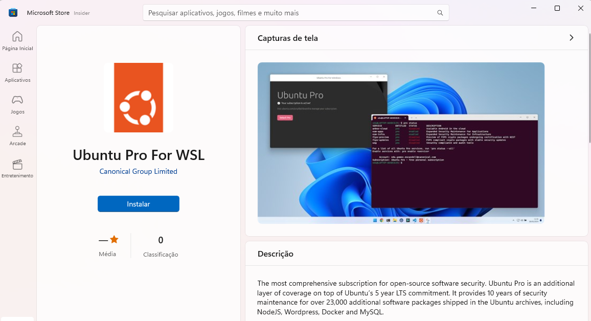 Install Ubuntu Pro for WSL from the Store